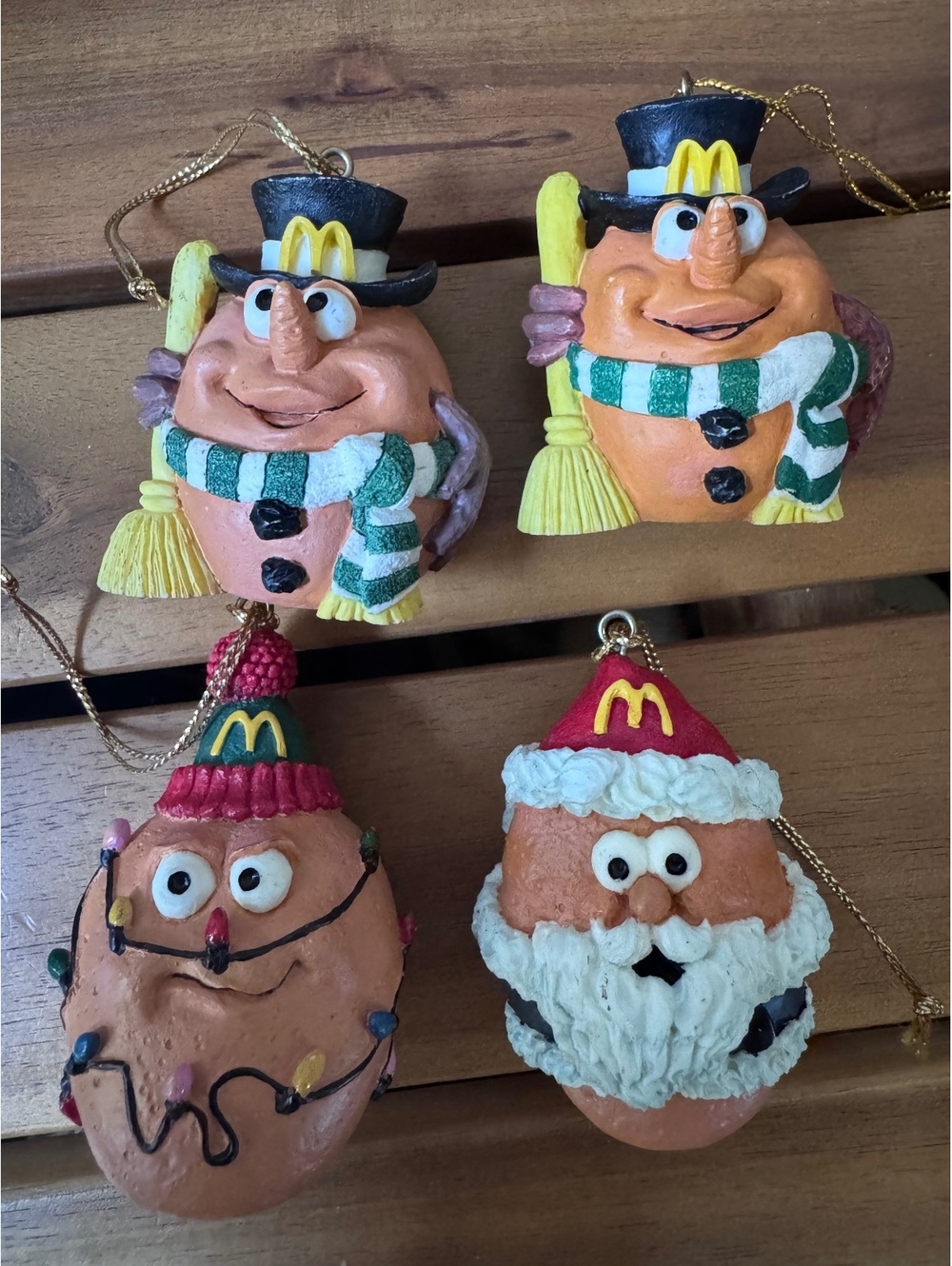 Vintage 1996 McDonald's McNugget Christmas Ornaments Lot 4 Santa Snowman